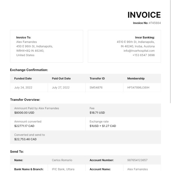 Money Exchange Invoice