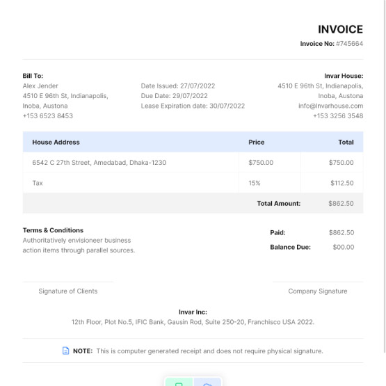 House Contract Invoice