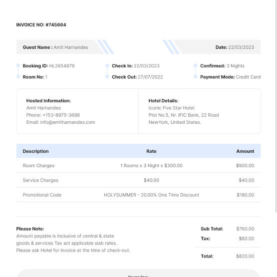 Hotel Booking Invoice